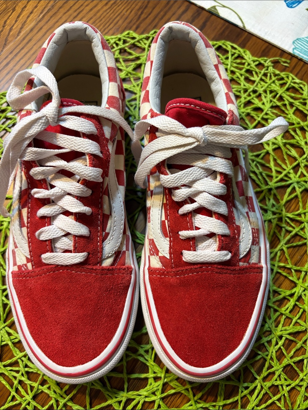Vans Red and White Checkerboard Old Skool Sneakers